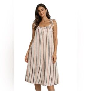 Sundry Striped Cotton Midi Dress Adjustable Tie Straps Size